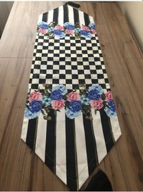 Resim Damali Mavi Gül Desenli Runner Çok Renkli 