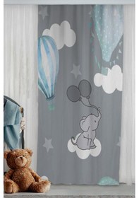 Resim Sevimli Fil Uçan Balon Yıldız Çift Kanatlı Çocuk Odası Fon Perde 