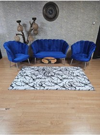 Resim Zafir Papatya Çay Seti Koltuk Takımı Krom Sivriltme Ayak, Balkon, Salon, Ofis, Cafe Koltuk Takımı Mavi 