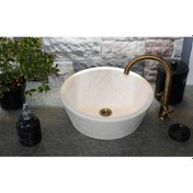 Resim Bej Silindir Mermer Lavabo 