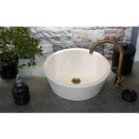 Resim Bej Silindir Mermer Lavabo 