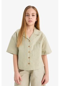 Resim DeFacto Kız Çocuk Cropped Fit Keten Kısa Kollu Gömlek D7638A825SMGN1156 