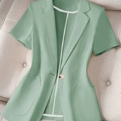 Resim Kadınların Zarif Kısa Kollu Dar Kesim Blazer - Yüksek Kaliteli Moda, Düğme Detaylı Çok Yönlü Günlük Takım Ceketi, Hafta Sonu ve Günlük Kıyafet İçin Mükemmel, Günlük Kıyafet Ceketi|Dar Kesim Blazer|Poliester Linin 