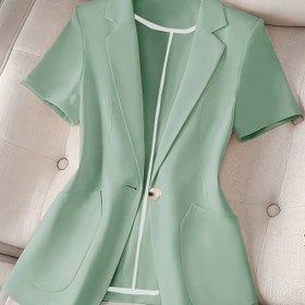 Resim Kadınların Zarif Kısa Kollu Dar Kesim Blazer - Yüksek Kaliteli Moda, Düğme Detaylı Çok Yönlü Günlük Takım Ceketi, Hafta Sonu ve Günlük Kıyafet İçin Mükemmel, Günlük Kıyafet Ceketi|Dar Kesim Blazer|Poliester Linin 