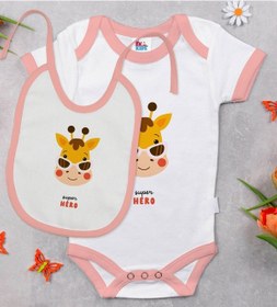 Resim Bk Kids Super Hero Tasarımlı Pembe Bebek Body Zıbın Ve Mama Önlüğ Çok Renkli 