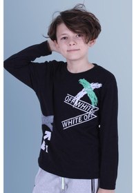 Resim Panios Kids X Baskılı Uzun Kollu Erkek Çocuk Siyah Sweatshirt Siyah 