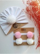 Resim KUZEY STORE Ponpon Bone Bebek Bandana Seti 