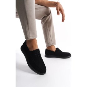 Resim Mubiano MBSRGN105-S Siyah Süet Erkek Loafer Düz Taban Bağcıklı 1. Sınıf Suni Deri 