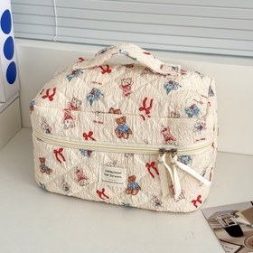 Resim Kozmetik Çantası Pirinç Tabanlı Bebek Kozmetik Çantası Kırışıklık Yumuşak Bez Fermuar Stili Basit Karikatür Güzellik Makyaj Çantası Ev Seyahat Günlük Evrensel Model 