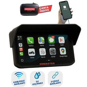 Resim KNMASTER MOTOPLAY 1000 - 6.25” Kablosuz CarPlay & Android Auto Destekli Motosiklet Multimedya Ekranı 