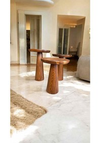 Resim Ahşap Mantar Sehpa 3 Lü Set Açık Ceviz Renk Yan Sehpa Takımı Açık Ceviz 