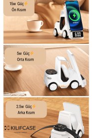 Resim Meanyou Forklift 5 in 1 Kablosuz Magsafe Şarj Standı - Sarı 