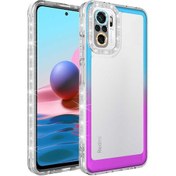 Resim Case 4U Xiaomi Redmi Note 10 / 10s Kılıf Simli ve Renk Geçiş Tasarımlı Lens Korumalı Park Kapak Mavi - Mor 