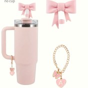 Resim 2'li Set - 1 Silikon Fiyonk Saman Kapağı ve 1 Harf Aşk Kelebek Bardak İşaretleyici Seti, 30-40oz Bardaklar için Uygun, 9-10mm Çaplı Pipetler, Saplı Cam Bardaklar, Pembe Kelebek Süslemesi 
