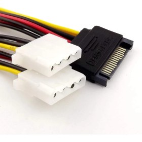 Resim Sata 15-Pin Erkek - Çift 4-Pin Molex Dişi Güç Y Splitter Kablo Sata To Molex Çevirici 