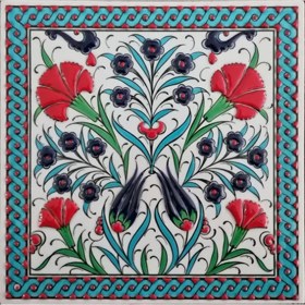 Resim Armada Çini 20x20 Cm ED 303 Turkuaz Çift Karanfil El dekoru Çini Pano 