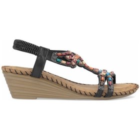 Resim Guja 25y151-6 Kadın Taşlı Dolgu Topuk Sandalet Siyah Siyah 