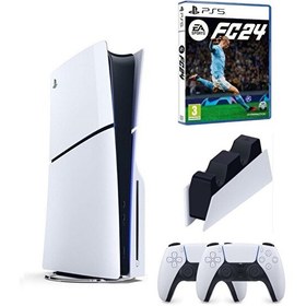 Resim Sony Playstation 5 Slim CD Edition - 2. Dualsense Ps5 Kol - Şarj İstasyonu + Fifa FC 24 Oyun Konsolu (İthalatçı Garantili) 