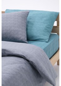 Resim Basic Lastikli Çarşaflı Pamuklu Tek Kişilik Nevresim Takımı - Gri - Turkuaz 