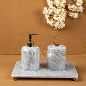 Resim MIARIK DESIGN & DEKORASYON DEKORATİF GRI MERMER AKSESUAR DETAYLI 3 LU BANYO SETİ TAKIMI 