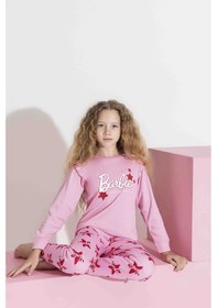Resim Tarık 5-9 Yaş Kız Çocuk Barbie Baskılı İnterlok Pijama Takımı 3204270 - Pembe Pembe 