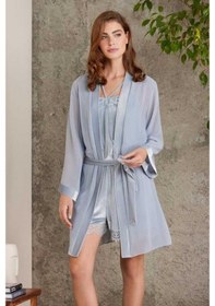 Resim Pierre Cardin Dantelli Kadife Tulum Sabahlık Takım 4800 Mist 001 