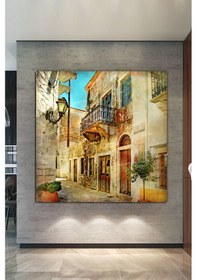 Resim Taş Evler Kasaba Dekoratif Kanvas Tablo 90 x 90 