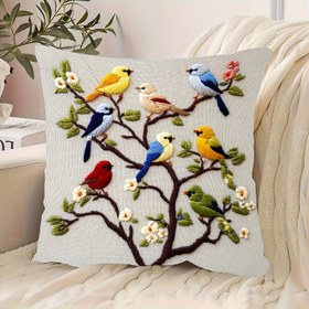 Resim 1 adet Vintage Kuşlar ve Dallar Çiçek Baskılı Yastık Kılıfı - Fermuarlı 2D Baskılı Polyester Dekoratif Yastık Kılıfı, Makinede Yıkanabilir, Kanepa Oturma Odası Yatak Odası Ofis Dekoru için Çoklu Boyutlar (Eksiksiz İçerik Yok), Yatak Odası Vurgusu | Retro Estetik | Kolay Bakım Kumaşı, Kanepe Yastıkları 