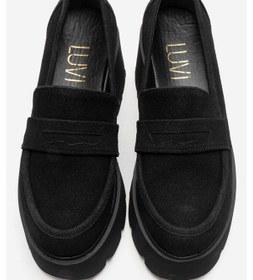 Resim Luvishoes Santıa Siyah Süet Kadın Kalın Tabanlı Loafer Ayakkabı Siyah 