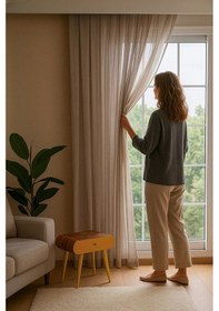 Resim Keten İçeren Tül Perde Doğal Natural Ütü İstemez Salon Oturma Odası Yatak Odası Antre Kahverengi 
