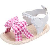 Resim Sones Ekose Desenli Fiyonklu Yumuşak Kız Bebek Sandalet Pembe 