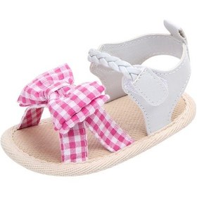 Resim Sones Ekose Desenli Fiyonklu Yumuşak Kız Bebek Sandalet Pembe 