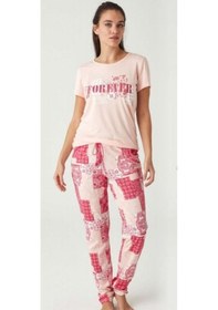 Resim Mod Collection %100 Pamuk O Yaka Kısa Kol Bayan Pijama Takım 