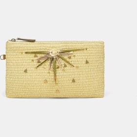 Resim Desa Kadın Sarı Güneş Motifli Hasır Clutch 