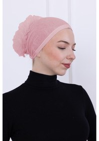 Resim Loggia Fırfırlı Önden Dikişli Penye Bone - Kadın Tesettür Bağlamalı Topuz İç Bone-pembe Pembe 