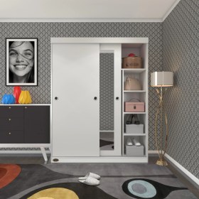 Resim Kenzlife gardırop sürgülü kapaklı kapılı 140 papatya byz aynalı gardolap dolap 
