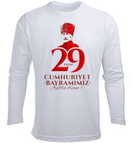 Resim 29 Ekim Cumhuriyet Bayramı Ve Atatürk Baskılı Erkek Uzun Kol Yazlık Tişört 