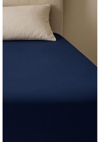 Resim 140 X 200 Cm Düz Pamuklu Tek Kişilik Lastikli Fitted Penye Çarşaf Lacivert 