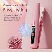 Resim 1 Adet Mini 2'si-1 Arada Kablosuz Saç Düzleştirici & Maşalık - USB Şarj Edilebilir, Yanmaz Sabit Sıcaklık Kontrolü, İyonik Bakım Teknolojisi, LCD Ekran, Taşınabilir Seyahat Düzleştirici ve Kıvırma Çubuğu Kuru Saçlar İçin 
