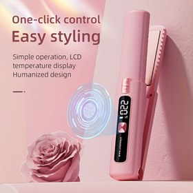 Resim 1 Adet Mini 2'si-1 Arada Kablosuz Saç Düzleştirici & Maşalık - USB Şarj Edilebilir, Yanmaz Sabit Sıcaklık Kontrolü, İyonik Bakım Teknolojisi, LCD Ekran, Taşınabilir Seyahat Düzleştirici ve Kıvırma Çubuğu Kuru Saçlar İçin 