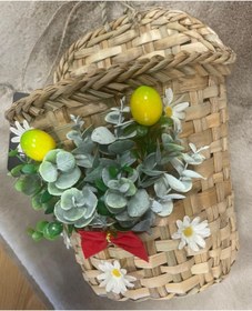 Resim Marrone Limonlu Sepet Papatyalı Hasır Sepet Gazetelik Posta Kutusu 