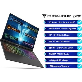 Resim Casper Excalibur G915 G915.1362-EN70A-C i7-13620H 64 GB 4 TB SSD RTX5070 16" W11H Dizüstü Bilgisayar 