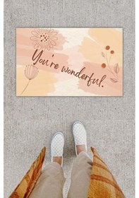 Resim Dijital Baskı Dekoratif Çiçek Pudra Kapı Önü Paspası K-1219 