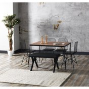 Resim Avvio 80x120 Home Asel Akçaağaç Görünümlü Metal Ayaklı Mutfak Masası Ve Bench Takımı 