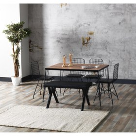 Resim Avvio 80x120 Home Asel Akçaağaç Görünümlü Metal Ayaklı Mutfak Masası Ve Bench Takımı 