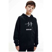 Resim Doctor Who Two Man Baskılı Unisex Çocuk Kapüşonlu Siyah Sweat 