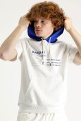 Resim Ekru Kapüşonlu Yarım Kol Baskılı Pamuklu Sweatshirt Kigili