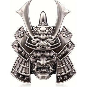 Resim Topshop1 Silvery Ghost Samurai Japon Samuray Çıkartması Araç Motosiklet İçin Dayanıklı Metal Oni Maskesi 