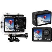 Resim 4k 30fps Aksiyon Kamerası 16mp Wifi Spor Kamerası 160 Geniş Açı Lens Çift Ekran 30m/98ft Su Geçirmez Su Geçirmez Muhafaza Montaj Aksesuarları Seti Dalış Sörf Kayak Bisiklet Siyah 