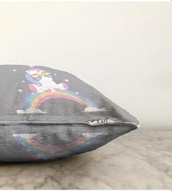 Resim RealHomes Çift Taraflı Gri Zeminde Unicorn Tasarımlı Çocuk Odası Raşel Örme Yastık Kırlent Kılıfı, Sonil-K4368g-43x43cm 